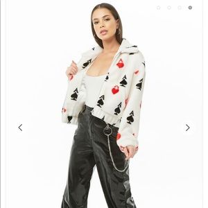 ♥️♠️NWOT Faux Fur Ace Graphic Jacket♥️♠️